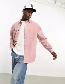 Розовая рубашка оверсайз в стиле 90-х с накладными карманами на шнурке ASOS DESIGN