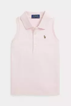 Розовая рубашка-поло без рукавов из хлопковой сетки для девочек Polo Ralph Lauren, розовый