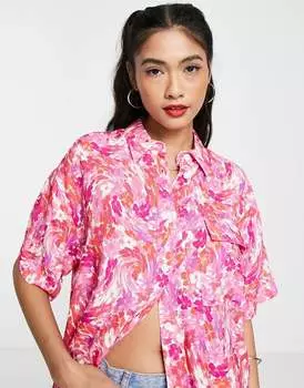 Розовая рубашка с короткими рукавами и двойными карманами ASOS DESIGN