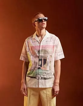 Розовая рубашка свободного кроя ASOS DESIGN – с принтом автомобилей