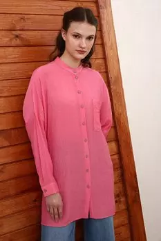 Розовая рубашка-туника с воротником с карманами ALL DAY