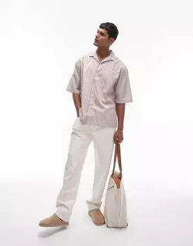 Розовая рубашка в свободную полоску с короткими рукавами Topman