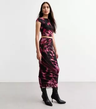 Розовая сетчатая юбка-миди с абстрактным принтом New Look, розовый