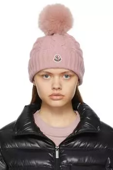 Розовая шапка с помпоном Moncler