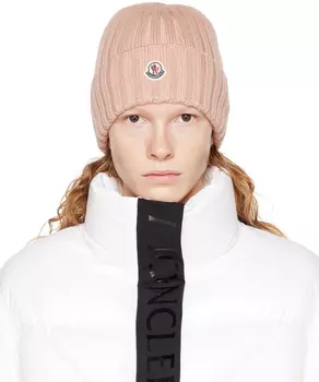 Розовая шапка с закатанными полями Moncler