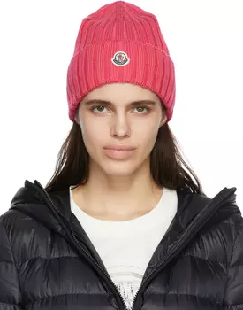 Розовая шерстяная шапка Moncler