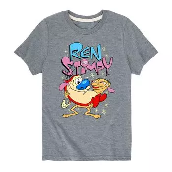 Розовая синяя футболка с буквами Nickelodeon Ren & Stimpy для мальчиков 8–20 лет в руках Licensed Character