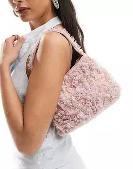 Розовая сумка ASOS DESIGN – с рюшами и жемчужной отделкой