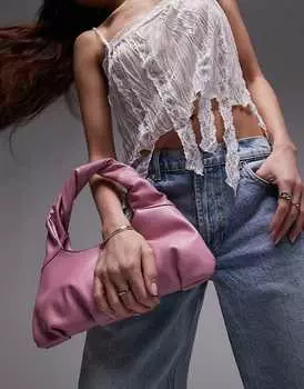 Розовая сумка через плечо Topshop Sammie со складками и витой ручкой