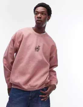 Розовая толстовка оверсайз с вышивкой в виде черепа Topman