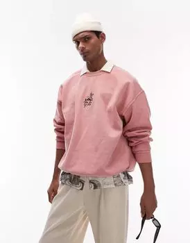 Розовая толстовка оверсайз Topman с вышивкой в виде татуировки в виде черепа