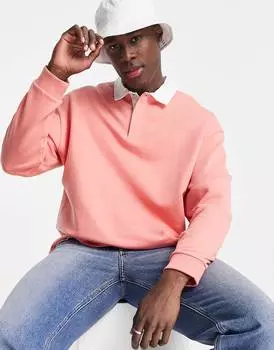 Розовая толстовка поло оверсайз в стиле регби ASOS DESIGN