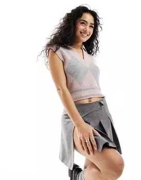 Розовая трикотажная майка с ромбовидным воротником ASOS