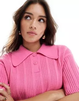 Розовая трикотажная рубашка-поло со складками в рубчик ASOS DESIGN