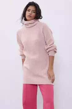 Розовая трикотажная туника с высоким воротником SWK4299PE Sherin