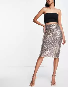 Розовая юбка-карандаш миди с пайетками ASOS DESIGN