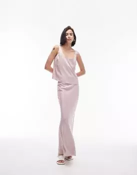 Розовая юбка макси с косой отделкой Topshop