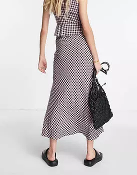 Розовая юбка миди в клетку Topshop