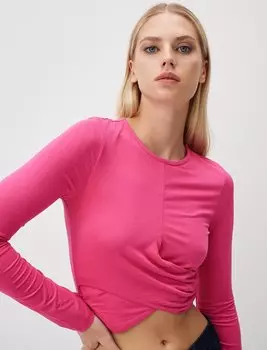 Розовая укороченная блузка с длинным рукавом и круглым вырезом Jimmy Key