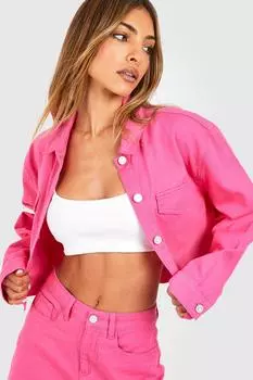 Розовая укороченная джинсовая куртка Boohoo, розовый
