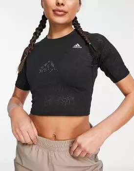 Розовая укороченная кружевная футболка adidas Running Run Fast