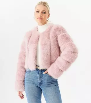 Розовая укороченная куртка из искусственного меха Gini London Gini London, пастельно-розовый