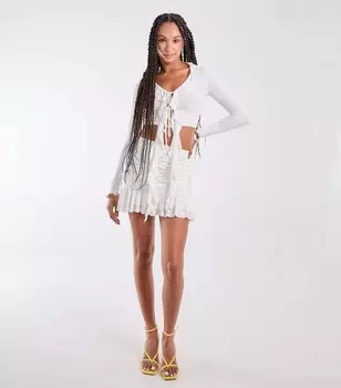 Розовая ванильно-белая мини-юбка с рюшами Pink Vanilla, белый