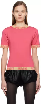 Розовая жаккардовая футболка Moschino
