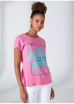 Розовая женская футболка с круглым вырезом с принтом GARLAN U.S. Polo Assn., розовый