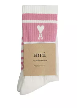 Розово-белые женские жаккардовые носки с логотипом Ami