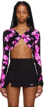 Розово-черная футболка с длинными рукавами и драпировкой Coperni