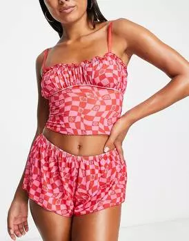 Розово-красный комплект из сетчатой ​​майки и короткими шортами ASOS DESIGN