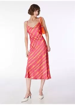 Розово-оранжевое женское базовое платье с v-образным вырезом F4SL-ELB0807 Fabrika, розовый