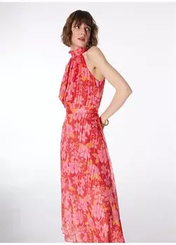 Розово-оранжевое женское платье миди с полуводолазкой с рисунком F4SL-ELB0855 Fabrika, розовый
