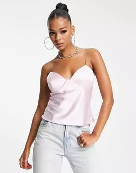 Розово-розовая атласная майка со стразами и бретельками на груди ASOS DESIGN