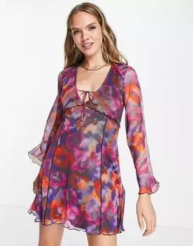 Розово-розовое мини-платье в сеточку Topshop