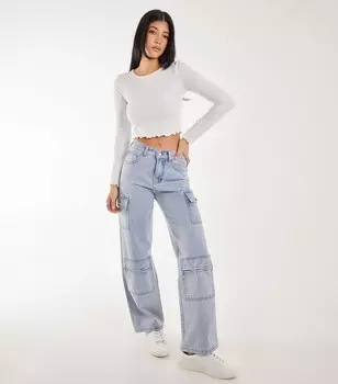 Розово-ванильные ярко-синие джинсы-карго с карманами Pink Vanilla, ярко-синий