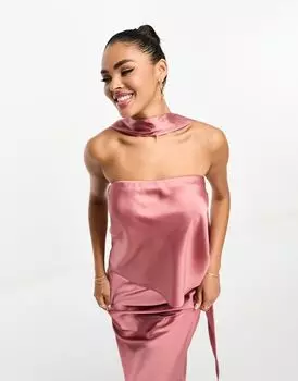 Розовое атласное бандо и галстук ASOS DESIGN — часть комплекта