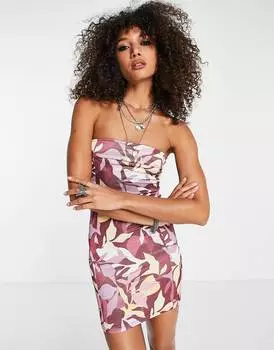 Розовое атласное платье-бандо с отложным воротником ASOS DESIGN