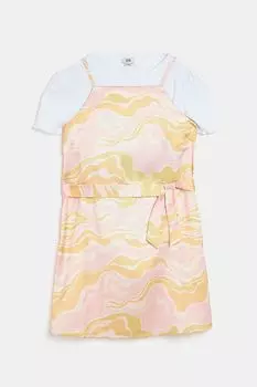 Розовое атласное платье-комбинация с завитками для девочек River Island, розовый