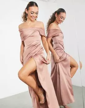 Розовое атласное платье макси с запахом и драпировкой ASOS EDITION ASOS EDITION