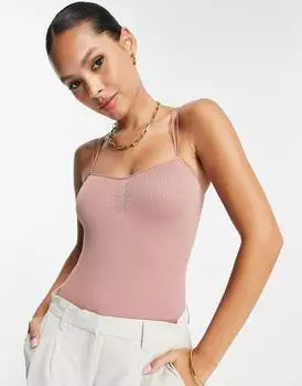Розовое бесшовное боди с несколькими узкими бретельками Topshop