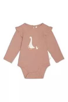 Розовое боди с длинными рукавами и оборками из органического хлопка Mori, розовый