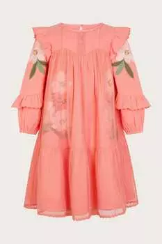 Розовое бутиковое платье из тюля с ромашками Monsoon, розовый