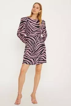 Розовое чайное мини-платье с зеброй Oasis, мультиколор