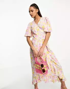 Розовое чайное платье макси с запахом спереди Vero Moda