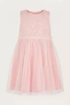 Розовое детское платье Priscilla с пайетками Monsoon, розовый