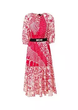 Розовое длинное женское платье с круглым вырезом с рисунком 74PBO932 Just Cavalli, розовый