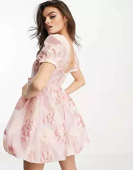 Розовое фактурное жаккардовое мини-платье Sister Jane с цветочным принтом