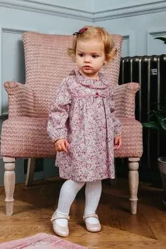 Розовое хлопковое платье Little Liberty Ava Willow с бантом и принтом Trotters London, розовый